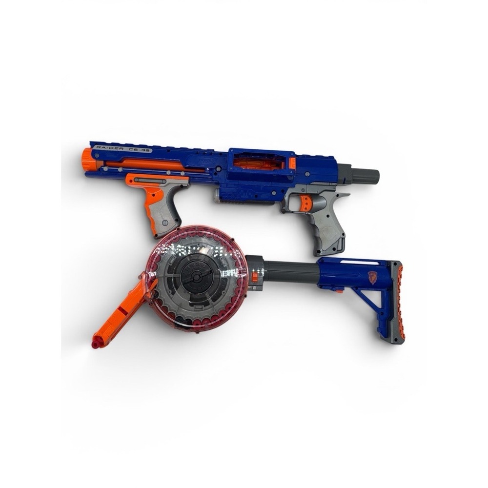 Nerf N-Strike‎ Raider CS-35 Blue with 35 Drum Magazine Stock & Darts – Tested